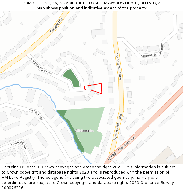 BRIAR HOUSE, 36, SUMMERHILL CLOSE, HAYWARDS HEATH, RH16 1QZ: Location map and indicative extent of plot