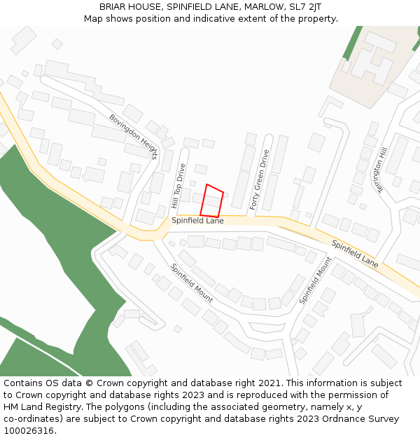 BRIAR HOUSE, SPINFIELD LANE, MARLOW, SL7 2JT: Location map and indicative extent of plot