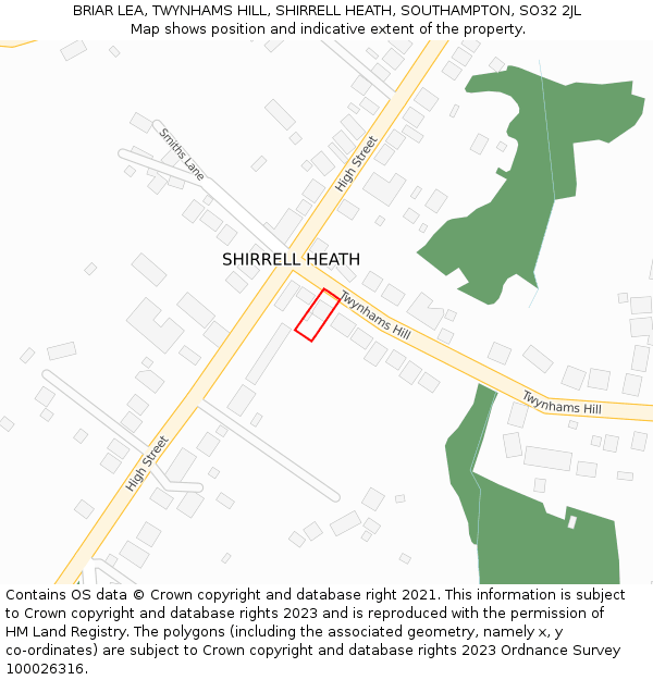 BRIAR LEA, TWYNHAMS HILL, SHIRRELL HEATH, SOUTHAMPTON, SO32 2JL: Location map and indicative extent of plot