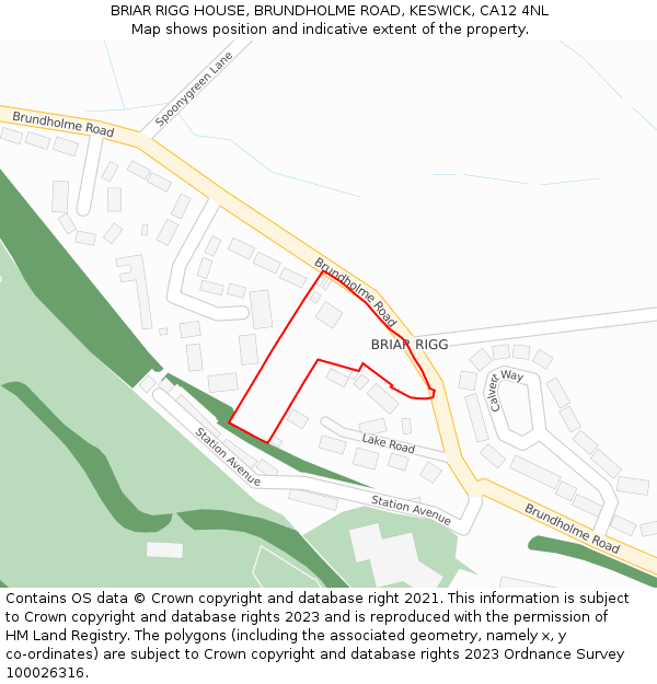 BRIAR RIGG HOUSE, BRUNDHOLME ROAD, KESWICK, CA12 4NL: Location map and indicative extent of plot