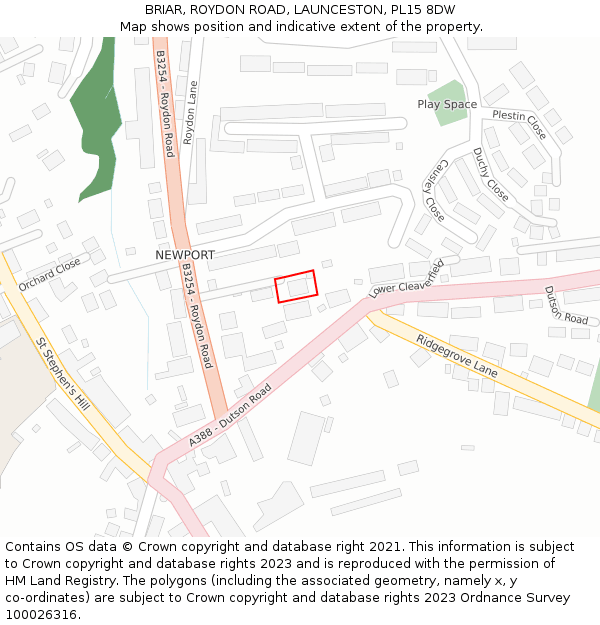 BRIAR, ROYDON ROAD, LAUNCESTON, PL15 8DW: Location map and indicative extent of plot