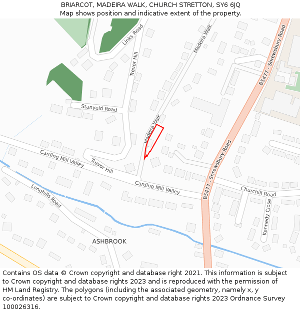 BRIARCOT, MADEIRA WALK, CHURCH STRETTON, SY6 6JQ: Location map and indicative extent of plot