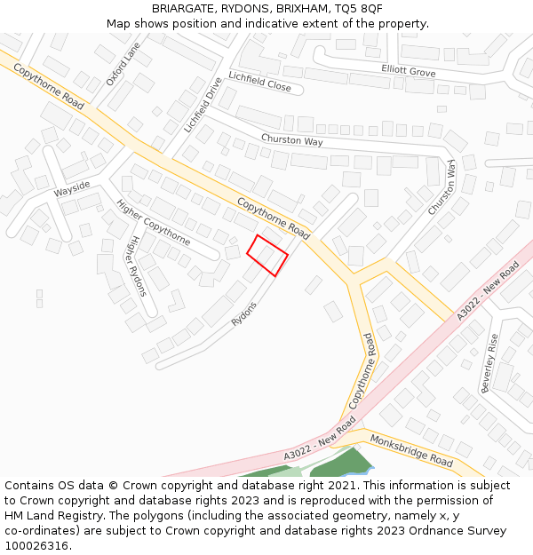 BRIARGATE, RYDONS, BRIXHAM, TQ5 8QF: Location map and indicative extent of plot