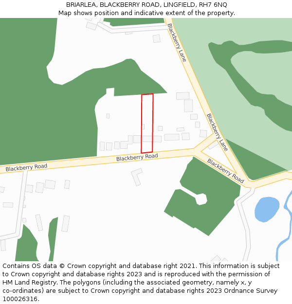 BRIARLEA, BLACKBERRY ROAD, LINGFIELD, RH7 6NQ: Location map and indicative extent of plot