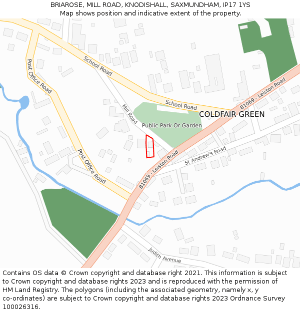 BRIAROSE, MILL ROAD, KNODISHALL, SAXMUNDHAM, IP17 1YS: Location map and indicative extent of plot