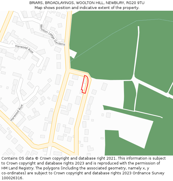 BRIARS, BROADLAYINGS, WOOLTON HILL, NEWBURY, RG20 9TU: Location map and indicative extent of plot