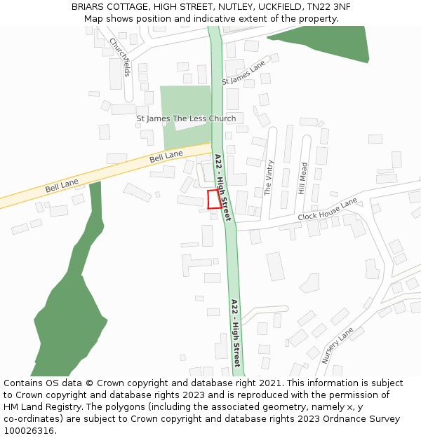 BRIARS COTTAGE, HIGH STREET, NUTLEY, UCKFIELD, TN22 3NF: Location map and indicative extent of plot
