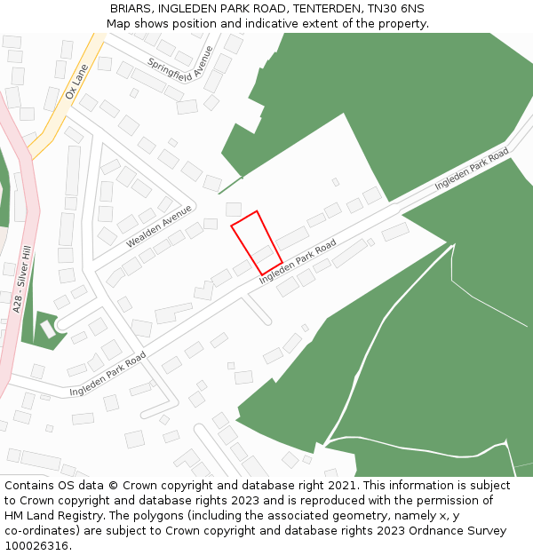 BRIARS, INGLEDEN PARK ROAD, TENTERDEN, TN30 6NS: Location map and indicative extent of plot