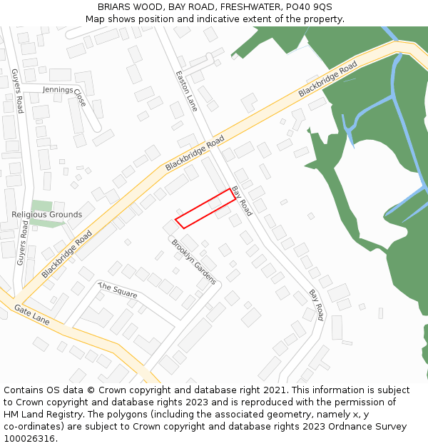 BRIARS WOOD, BAY ROAD, FRESHWATER, PO40 9QS: Location map and indicative extent of plot