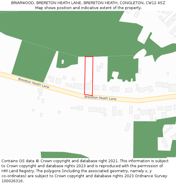 BRIARWOOD, BRERETON HEATH LANE, BRERETON HEATH, CONGLETON, CW12 4SZ: Location map and indicative extent of plot