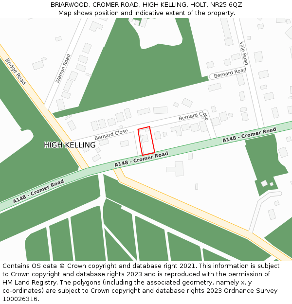 BRIARWOOD, CROMER ROAD, HIGH KELLING, HOLT, NR25 6QZ: Location map and indicative extent of plot