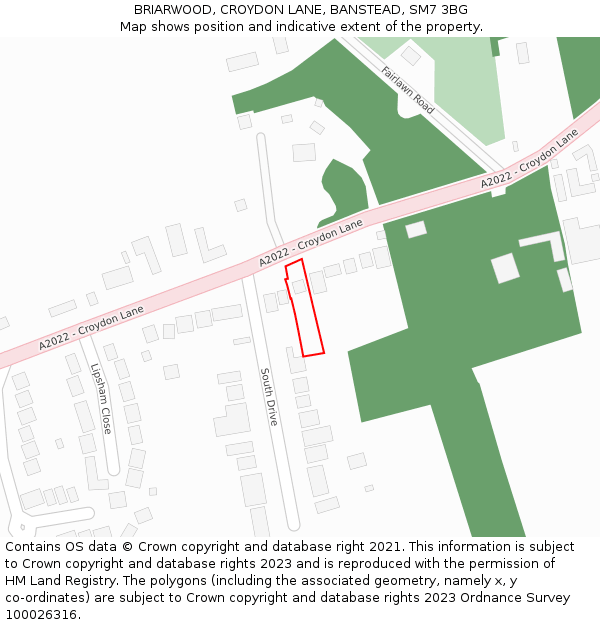 BRIARWOOD, CROYDON LANE, BANSTEAD, SM7 3BG: Location map and indicative extent of plot