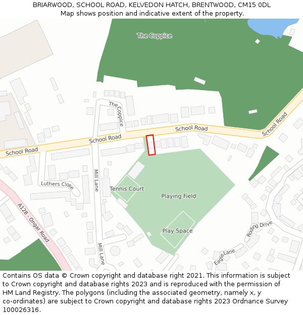 BRIARWOOD, SCHOOL ROAD, KELVEDON HATCH, BRENTWOOD, CM15 0DL: Location map and indicative extent of plot