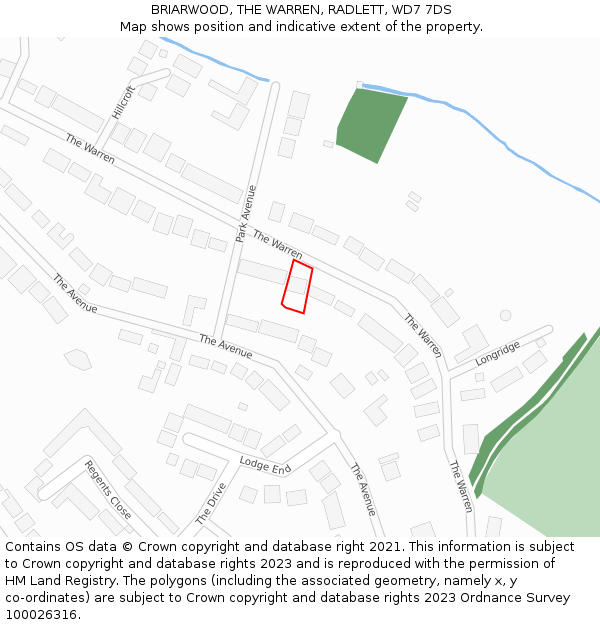 BRIARWOOD, THE WARREN, RADLETT, WD7 7DS: Location map and indicative extent of plot