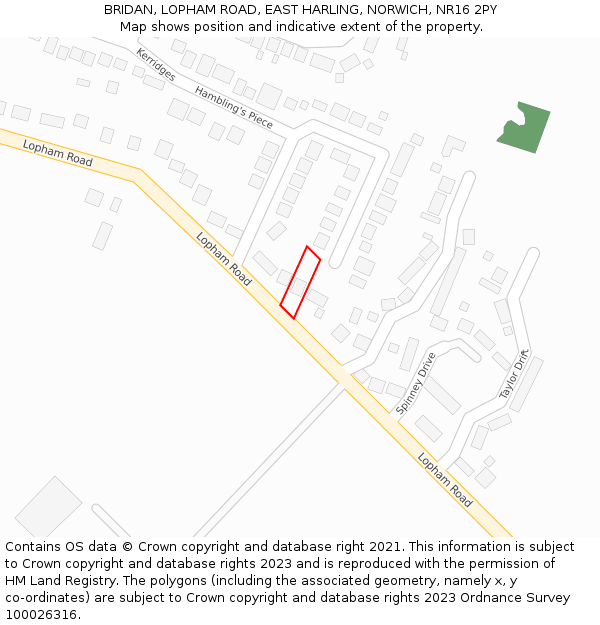 BRIDAN, LOPHAM ROAD, EAST HARLING, NORWICH, NR16 2PY: Location map and indicative extent of plot