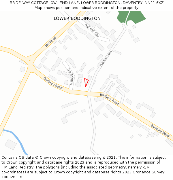 BRIDELWAY COTTAGE, OWL END LANE, LOWER BODDINGTON, DAVENTRY, NN11 6XZ: Location map and indicative extent of plot