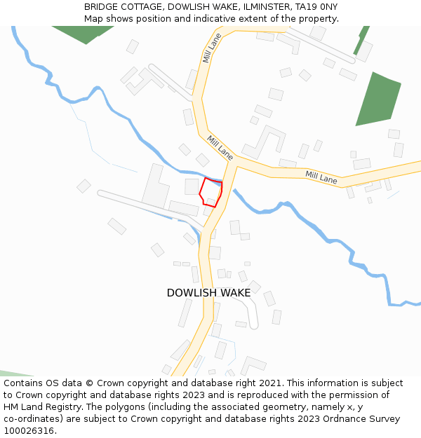 BRIDGE COTTAGE, DOWLISH WAKE, ILMINSTER, TA19 0NY: Location map and indicative extent of plot