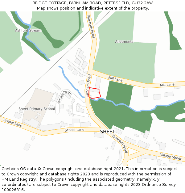 BRIDGE COTTAGE, FARNHAM ROAD, PETERSFIELD, GU32 2AW: Location map and indicative extent of plot