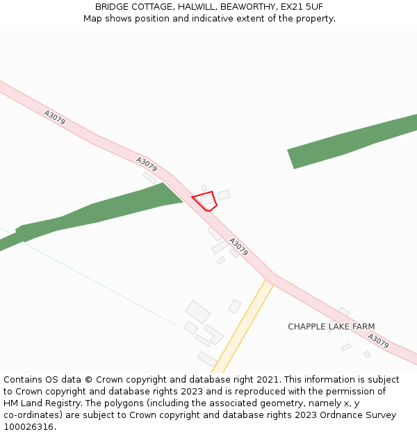 BRIDGE COTTAGE, HALWILL, BEAWORTHY, EX21 5UF: Location map and indicative extent of plot