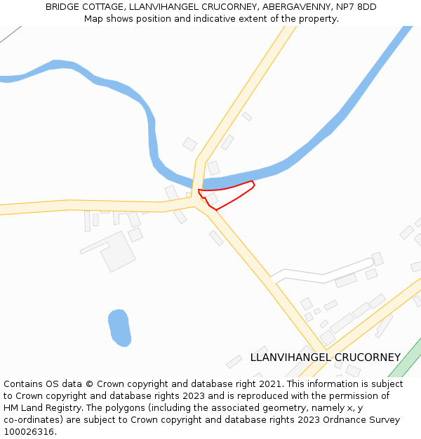 BRIDGE COTTAGE, LLANVIHANGEL CRUCORNEY, ABERGAVENNY, NP7 8DD: Location map and indicative extent of plot