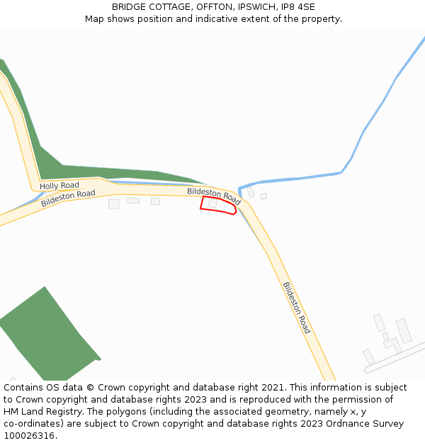 BRIDGE COTTAGE, OFFTON, IPSWICH, IP8 4SE: Location map and indicative extent of plot