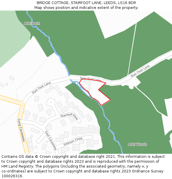 BRIDGE COTTAGE, STAIRFOOT LANE, LEEDS, LS16 8DR: Location map and indicative extent of plot