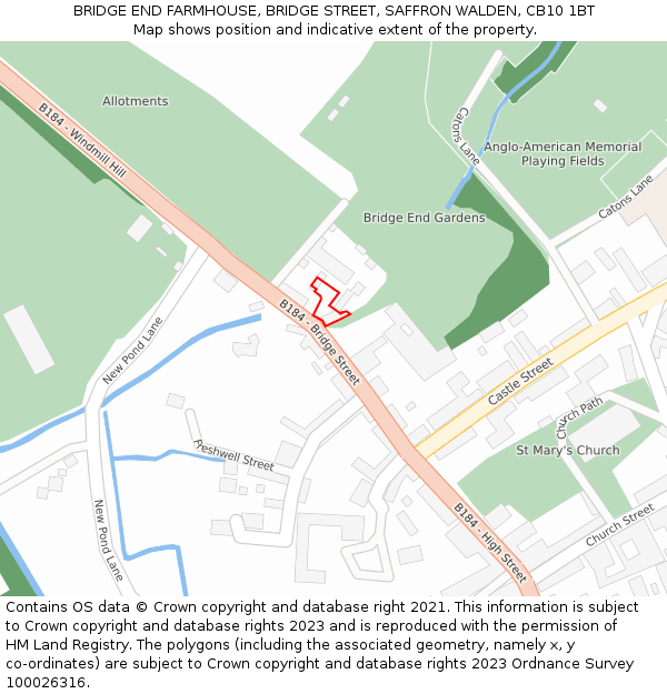 BRIDGE END FARMHOUSE, BRIDGE STREET, SAFFRON WALDEN, CB10 1BT: Location map and indicative extent of plot