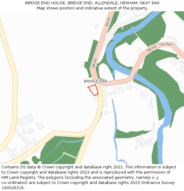 BRIDGE END HOUSE, BRIDGE END, ALLENDALE, HEXHAM, NE47 9AA: Location map and indicative extent of plot
