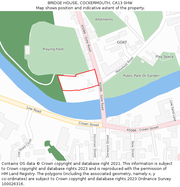 BRIDGE HOUSE, COCKERMOUTH, CA13 0HW: Location map and indicative extent of plot