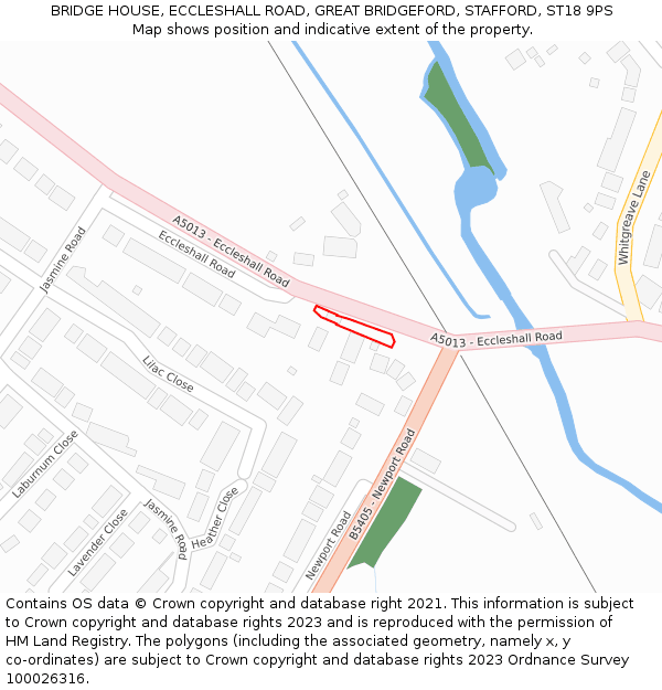 BRIDGE HOUSE, ECCLESHALL ROAD, GREAT BRIDGEFORD, STAFFORD, ST18 9PS: Location map and indicative extent of plot