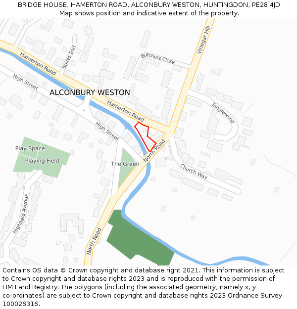 BRIDGE HOUSE, HAMERTON ROAD, ALCONBURY WESTON, HUNTINGDON, PE28 4JD: Location map and indicative extent of plot