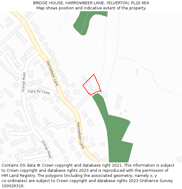 BRIDGE HOUSE, HARROWBEER LANE, YELVERTON, PL20 6EA: Location map and indicative extent of plot