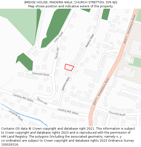 BRIDGE HOUSE, MADEIRA WALK, CHURCH STRETTON, SY6 6JQ: Location map and indicative extent of plot