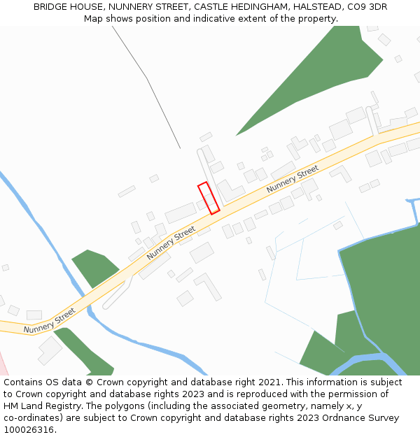 BRIDGE HOUSE, NUNNERY STREET, CASTLE HEDINGHAM, HALSTEAD, CO9 3DR: Location map and indicative extent of plot
