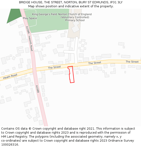 BRIDGE HOUSE, THE STREET, NORTON, BURY ST EDMUNDS, IP31 3LY: Location map and indicative extent of plot