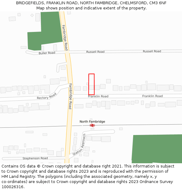 BRIDGEFIELDS, FRANKLIN ROAD, NORTH FAMBRIDGE, CHELMSFORD, CM3 6NF: Location map and indicative extent of plot