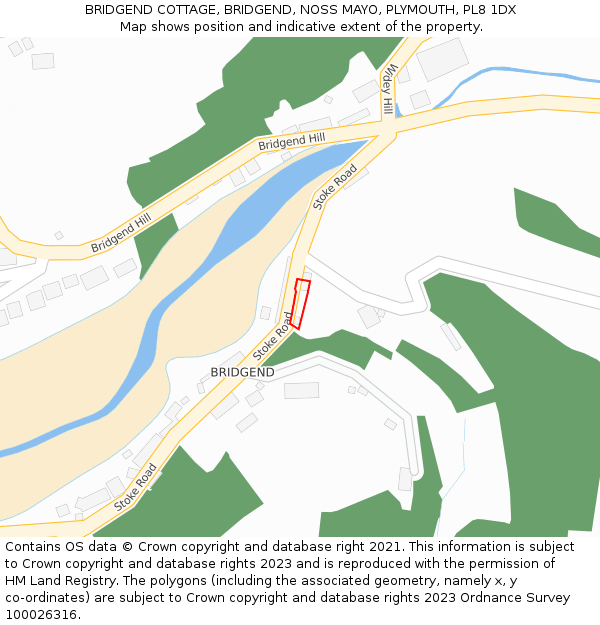 BRIDGEND COTTAGE, BRIDGEND, NOSS MAYO, PLYMOUTH, PL8 1DX: Location map and indicative extent of plot