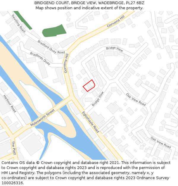 BRIDGEND COURT, BRIDGE VIEW, WADEBRIDGE, PL27 6BZ: Location map and indicative extent of plot