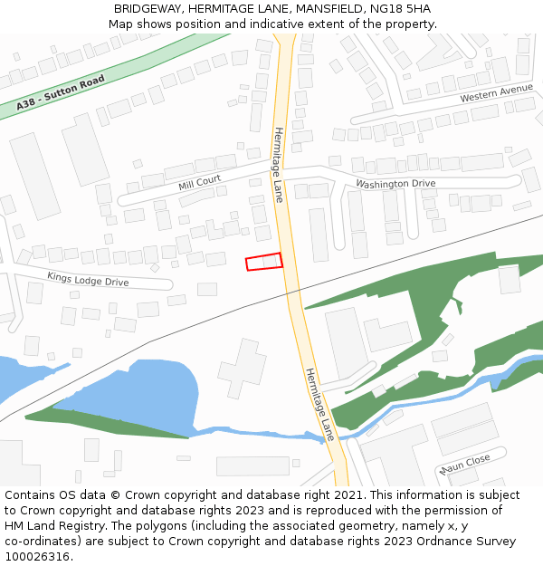 BRIDGEWAY, HERMITAGE LANE, MANSFIELD, NG18 5HA: Location map and indicative extent of plot