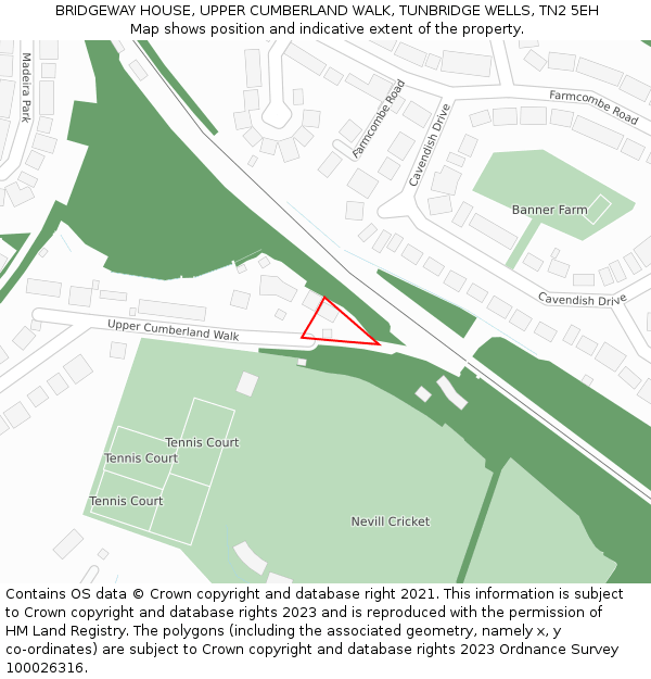 BRIDGEWAY HOUSE, UPPER CUMBERLAND WALK, TUNBRIDGE WELLS, TN2 5EH: Location map and indicative extent of plot