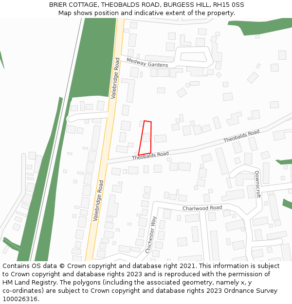 BRIER COTTAGE, THEOBALDS ROAD, BURGESS HILL, RH15 0SS: Location map and indicative extent of plot