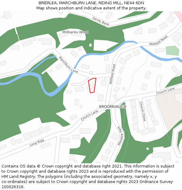 BRIERLEA, MARCHBURN LANE, RIDING MILL, NE44 6DN: Location map and indicative extent of plot
