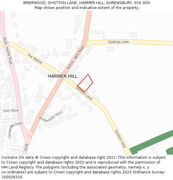 BRIERWOOD, SHOTTON LANE, HARMER HILL, SHREWSBURY, SY4 3DN: Location map and indicative extent of plot