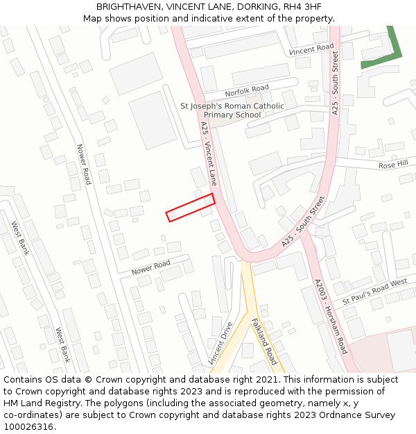 BRIGHTHAVEN, VINCENT LANE, DORKING, RH4 3HF: Location map and indicative extent of plot