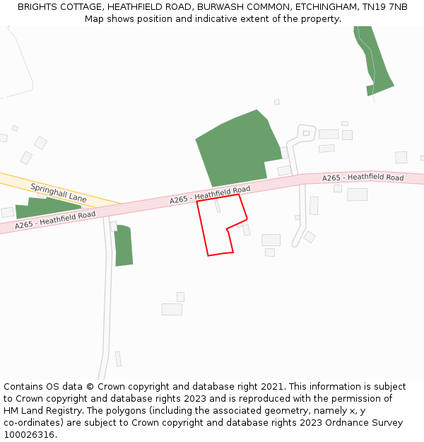 BRIGHTS COTTAGE, HEATHFIELD ROAD, BURWASH COMMON, ETCHINGHAM, TN19 7NB: Location map and indicative extent of plot