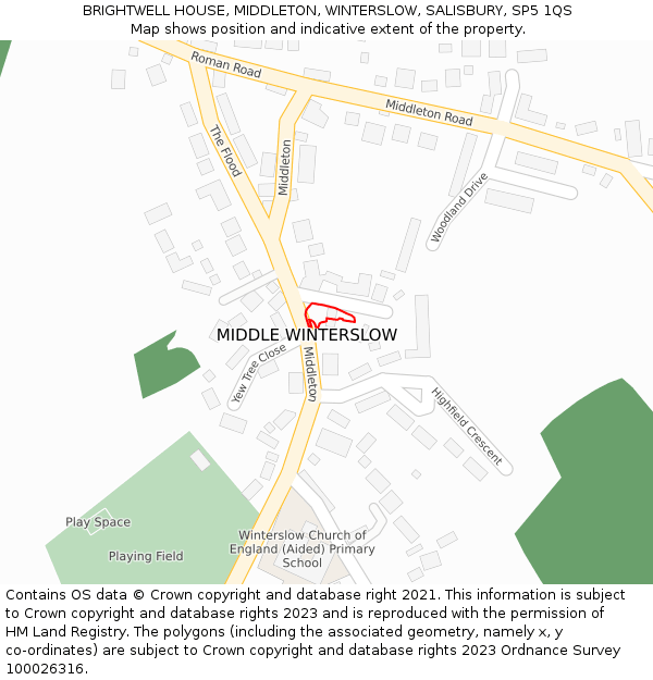 BRIGHTWELL HOUSE, MIDDLETON, WINTERSLOW, SALISBURY, SP5 1QS: Location map and indicative extent of plot
