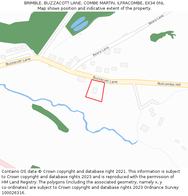 BRIMBLE, BUZZACOTT LANE, COMBE MARTIN, ILFRACOMBE, EX34 0NL: Location map and indicative extent of plot