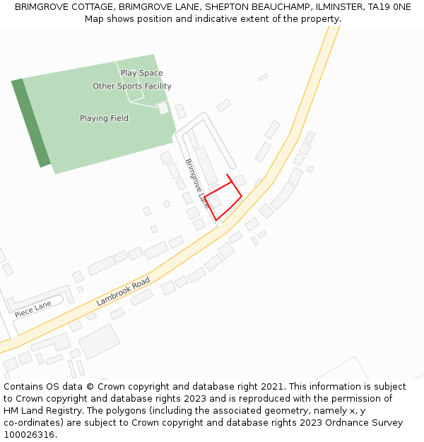 BRIMGROVE COTTAGE, BRIMGROVE LANE, SHEPTON BEAUCHAMP, ILMINSTER, TA19 0NE: Location map and indicative extent of plot