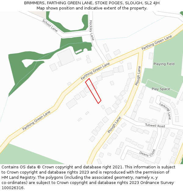 BRIMMERS, FARTHING GREEN LANE, STOKE POGES, SLOUGH, SL2 4JH: Location map and indicative extent of plot