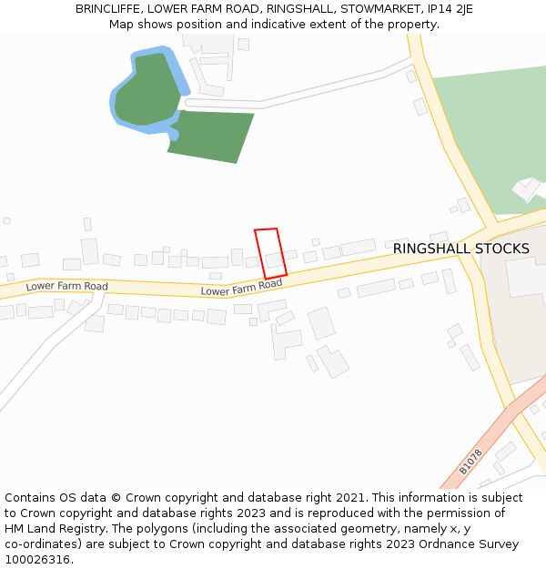 BRINCLIFFE, LOWER FARM ROAD, RINGSHALL, STOWMARKET, IP14 2JE: Location map and indicative extent of plot